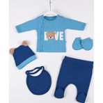 3 Ay Bebek Hastane Çıkışı Love Bear Nakışlı 5'Li Erkek Mavi
