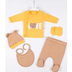 3 Ay Bebek Hastane Çıkışı Love Bear Nakışlı 5'li Erkek Sarı