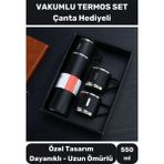 3 Bardaklı Soğuk Sıcak Termos Vakumlu Termos Set Çanta Hediyeli Paslanmaz Çelik 550 ml