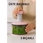 3 Bıçaklı Üstten Basmalı El Rondosu Blenderı Sebze Doğrayıcı