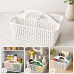 3 Bölmeli Kulplu Organizer Sepet, Çok Amaçlı Beyaz Plastik Düzenleyici, Buzdolabı İçi, Lavabo Altı, Mutfak Dolabı, Banyo ve Masaüstü İçin Taşınabilir Saklama Sepeti