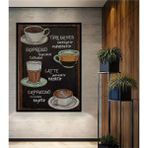 3 Boyutlu Ahşap Tablo - Kahve Çeşitleri Cafe Için 3D Görünümlü Çerçeve Görünümlü Dikey Duvar Tablo - 30 x 30 - Kırmızı