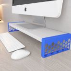 3 Boyutlu Hepsi Monitör Yükseltici Model No : 1 - Mavi Bilgisayar Ekran Yükseltici - Mavi Renkli Altıgen Desenli Tasarım - Beyaz Mdflam