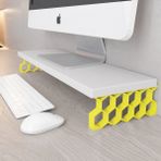 3 Boyutlu Hepsi Monitör Yükseltici Model No : 2 - Bilgisayar Ekran Yükseltici - Renkli Altıgen Desenli Tasarım - Beyaz Mdflam