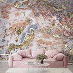 3 Boyutlu Pembe Altın Mermer Desenli Duvar Kağıdı dkm-727 900 x 300
