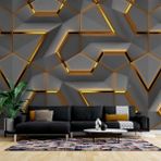 3 Boyutlu Siyah Gold Kabartma Görünümlü Duvar Kağıdı Baskı