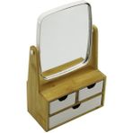 3 Çekmeceli Bambu Ahşap STANDLI=9X9.5X18X21.5CM Makyaj AYNASI=15X18CM Takılık 2+1 Organizer (5264) - Gri