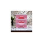 3 Çekmeceli Masa Üstü Çekmece Sert Plastik / Organizer Fosforlu Seri -Pembe Renk