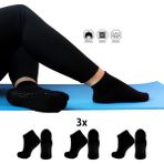 3 Çift Likralı Kaymaz Taban Abs Silikon Baskılı Yoga Fitness Pilates ve Hac Umre Tavaf Kadın Çorap - 01-Siyah - 36 - 40