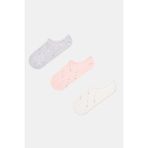 3 Çift Pamuklu Mini Puantiye Desenli Sneaker Çorap - Standart - Gri - Pembe