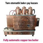 3 Demlikli Bakır Çay Kazanı Elektrik +Tüplü Tam Otomatik Çay Ocağı Osmanlı Tuğra Model Çay Semaveri