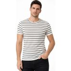 3 Erkek Çizgili Yazlık Triko T-Shirt Slim Fit Dar Kesim Body Bisiklet Yaka - Beyaz - 2XL