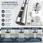 3 Fonksiyonlu Metal Musluk Başlığı – 360° Döner Tazyikli Spreyli Su Tasarruf Aparatı | Mutfak Banyo Musluk Ucu, Basınç Artırıcı Aeratör