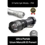 3 Fonksiyonlu Q5 Led Ultra Parlak Uzun Menzilli Pilli Yüksek Işık Gücüyle Acil Durum Kamp El Feneri