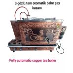 3 Gözlü Bakır Çay Ocağı Çiftli Bayrak Ve Osmanlı Tuğra Modelli Bakır Çay Kazanı Elektrik + Tüplü Çay Semaveri