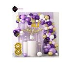 3 Harf İsimli 8 Yaş Macaron Mor Balon Zinciri Seti Gölge Mor Altın Balon Dekorasyon