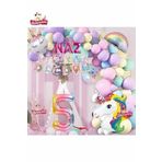 3 Harfli 5 Yaş Unicorn Temalı Iyi Ki Doğdun Makaron Balon Doğum Günü Parti Kutlama Seti Süsü