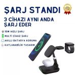 3-İn-1 15W Kablosuz Şarj İstasyonu – Telefon, Kulaklık Ve Akıllı Saat İçin Hızlı Wireless Charging Stand