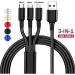3 In 1 USB Kablosu C Tipi Mikro USB C Cep Telefonu iPhone 13 Pro Max Xiaomi Mi 12 Oneplus Redmi Için Çoklu USB Şarj Kablosu (Yurt Dışından) - Siyah
