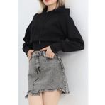 3 İplik Kapşonlu Crop Sweat Siyah - 20967.1878.