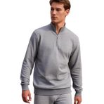3 Iplik Pamuklu Erkek Sweatshirt Relax Fit Fermuarlı Dik Yarım Yaka Yumuşak Tuşe (Gri, XL)