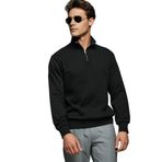 3 Iplik Pamuklu Erkek Sweatshirt Relax Fit Fermuarlı Dik Yarım Yaka Yumuşak Tuşe (Siyah, 2XL)