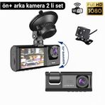 3 Kameralı Ön İç Ve Arka Kamera Araç Kamerası HD 1080P Gece Görüşlü LCD Ekranlı Araç Kaydedici Döngü Kaydı Geri Görüş Kamerası Güvenli Sürüş Park Monitörü Çok Açılı Video Kayıt G-Sensör Yol Kaydedici