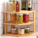 3 Katlı Bambu Köşe Rafı - Mutfak Organizer, Depolama, 25×25 cm - Seçenek 1