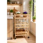 3 Katlı Bambu Mutfak Rafı Tekerlekli Çok Amaçlı Organizer – Modern Depolama Standı