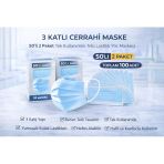 3 Katlı Cerrahi Maske 50'Li 2 Paket Tek Kullanımlık Telli Lastikli Yüz Maskesi Toplam 100 Adet