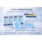 3 Katlı Cerrahi Maske 50'Li 5 Paket Tek Kullanımlık Telli Lastikli Yüz Maskesi Toplam 250 Adet