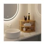3 Katlı Doğal Bambu Köşe Rafı - Tezgah Üstü Mutfak ve Banyo Düzenleyici | Baharatlık, Kavanoz ve Dekoratif Rafı (24.5X24.5X23 Cm) - standart