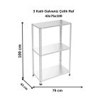 3 Katlı Galvaniz Çelik Raf - Depo, Arşiv, Kiler, Dosya, Market Rafı 43X75x100 Cm