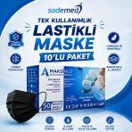 3 Katlı Lastikli Burun Telli Maske 10 (Paket)