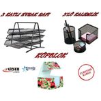 3 KATLI METAL EVRAK RAFI + KALEMLİK SETİ + KÜP NOT KAĞIDI