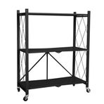 3 katlı metal katlanır raf, tekerlekli raf, 70 cm genişliğinde, mutfak, oturma odası, yatak odası, ofis, garaj için ideal, 70 x 34 x 87 cm, şık siyah tasarım