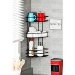3 Katlı Metal Siyah Paslanmaz Bulaşıklık, Bulaşık Kurutmalık, Bulaşık Standı, Deterjanlık, Yapışkanlı Askı Bulaşık Süzgeci Rafı, Bulaşıklık, Çatal Bıçak Tutacağı, Mutfak için Lavabo Süzgeci, 50 CM