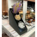 3 Katlı Pipetlik Karıştırıcı Şeker Çatal Bıçak Kaşıklık Organizer Kafe Restoran Ürün Düzenleyici Siyah Stand