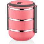 3 Katlı Sızdırmaz Yemek Termosu Sefer Tası Saklama Kabı Pembe 2,25 Litre Pembe