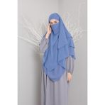 3 Katlı Sufle Khimar Hijap Tesettür Hazır Şal - 00404 Mavi - Standart