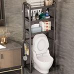 3 katmanlı tuvalet rafı karbon çelik ayarlanabilir kaymaz ayaklar dışarı çekin örgü sepeti banyo depolama çözümü bağımsız nizer siyah