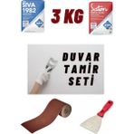 3 kg Duvar Tamir Seti: Sıva, Saten Alçı, Zımpara ve Spatula ile Kolayca Tamir - Seçenek 1 - Ahşap