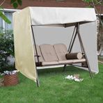 3 Kişilik Bahçe Salıncak Örtüsü 220 x 125 x 170 cm Veranda Asma Sandalye Güneş Koruması için Geniş Dış Mekan Mobilya Örtüsü Fermuarlı Bej Renk