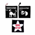 3 Kitap Siyah-Beyaz Evcil, Vahşi Hayvanlar Ve Bebek Kumaş Sessiz Kitap T060 T137 T138 - Bez Kitap