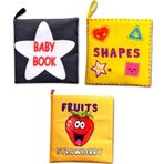 3 Kitap Tox İngilizce Şekiller, Meyveler ve Siyah-Beyaz Bebek Kumaş Sessiz Kitap E126 E131 E136 - Bez Kitap , Eğitici Oy