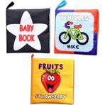 3 Kitap Tox İngilizce Taşıtlar , Meyveler ve Siyah-Beyaz Bebek Kumaş Sessiz Kitap E126 E132 E136 - Bez Kitap , Eğitici O