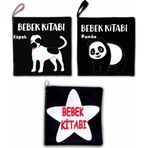 3 Kitap Tox Siyah-Beyaz Evcil, Vahşi Hayvanlar ve Bebek Kumaş Sessiz Kitap T060 T137 T138 - Bez Kitap , Eğitici Oyuncak