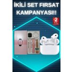 3 Kordonlu Pembe Amoled Ekran Akıllı Saat ve Yeni Nesil Pro Kablosuz Bluetooth Kulaklık ANC/ENC