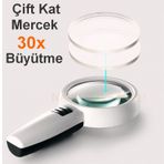 3 Led Işıklı Büyüteç 30x Kat Büyütme Oranlı 9cm (90mm) Çift Katmanlı Lup Mercek Camlı 1. Kalite