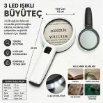 3 Ledli 10X95mm Işıklı Mercekli El Büyüteci Okuma Tamir Kitap Çalışma İçin Işıklı Büyüteç Okul
